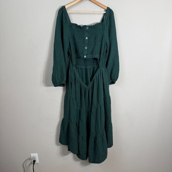 BeachLunchLounge Gauzy Smocked Cut Out Tiered Midi Dress Women's XL Green Flowy - Picture 11 of 16